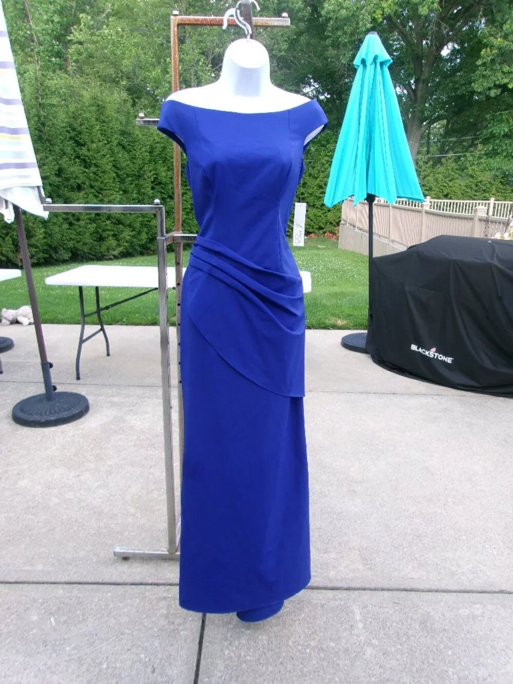 NWT ELIZA J BLUE OFF SHOULDER FORMAL GOWN 4